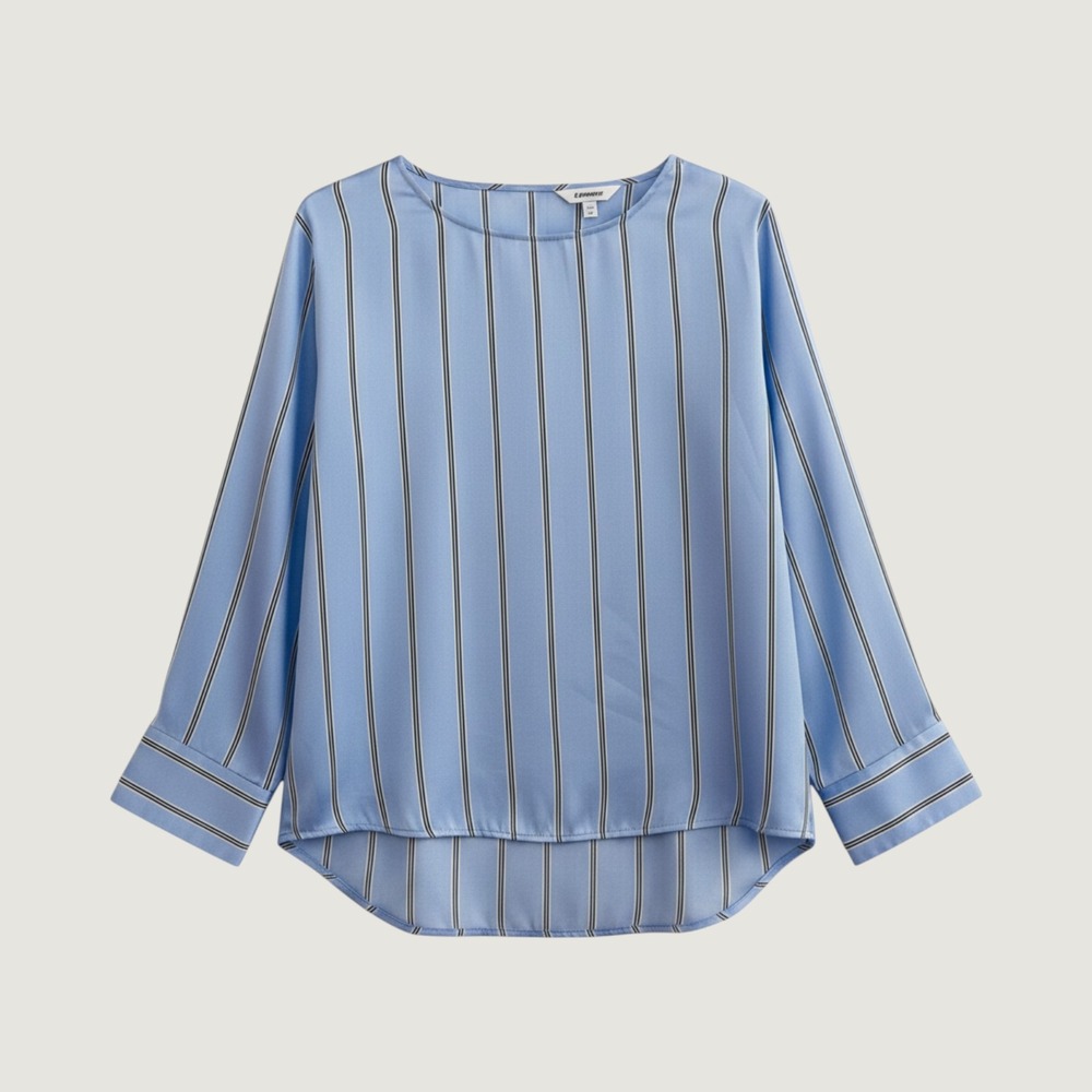 Express Blue Striped Long Sleeve High Low Blouse with Button Back Small